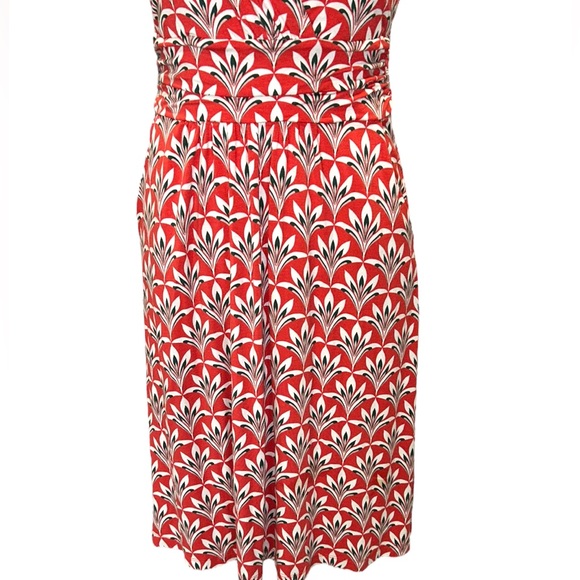 Boden Effie Red Orange Palm Print Faux Wrap Ruched Jersey Knit Dress - 6 - Picture 7 of 16